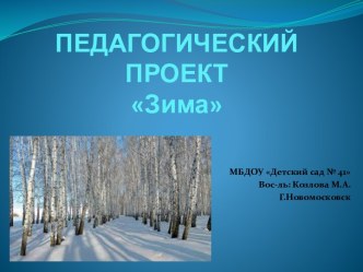 Презентация педагогического проектаЗима презентация к уроку по окружающему миру (младшая группа)