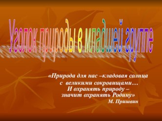 Презентация Уголок природы в младшей группе презентация к уроку по окружающему миру (младшая группа)