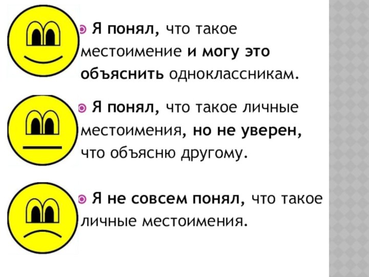 Я понял, что такое местоимение и могу это объяснить одноклассникам.Я понял, что