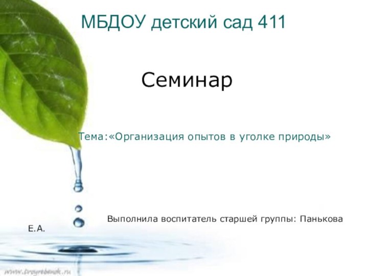 МБДОУ детский сад 411Семинар        Тема:«Организация