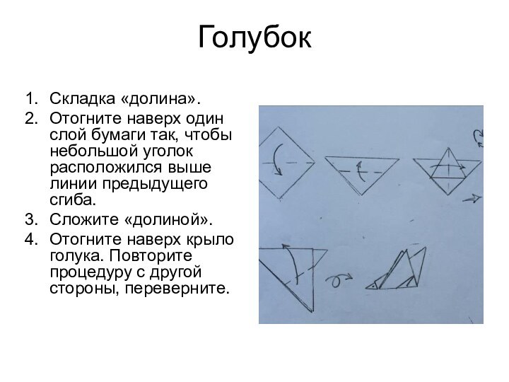 ГолубокСкладка «долина».Отогните наверх один слой бумаги так, чтобы небольшой уголок расположился выше