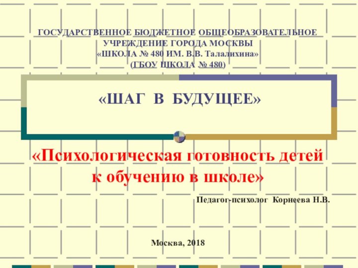 ГОСУДАРСТВЕННОЕ БЮДЖЕТНОЕ ОБЩЕОБРАЗОВАТЕЛЬНОЕ УЧРЕЖДЕНИЕ ГОРОДА МОСКВЫ «ШКОЛА № 480 ИМ. В.В.