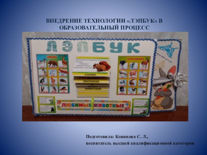 ВНЕДРЕНИЕ ТЕХНОЛОГИИ «ЛЭПБУК» В ОБРАЗОВАТЕЛЬНЫЙ ПРОЦЕССПодготовила: Конюхова С. Л., воспитатель высшей квалификационной категории