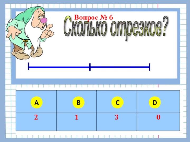 ABCDВопрос № 6Сколько отрезков?