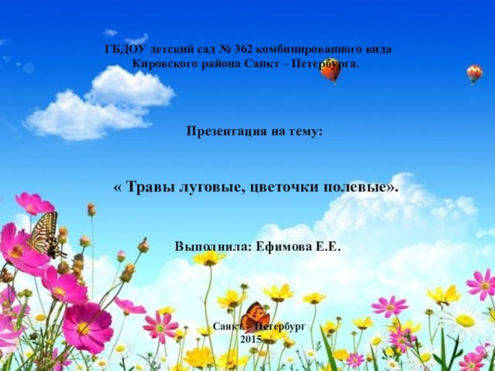 Цветы луговые, садовые лесные.ГБДОУ детский сад №362 комбинированного вида