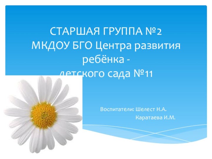 СТАРШАЯ ГРУППА №2 МКДОУ БГО Центра развития ребёнка -