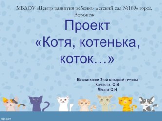 Проект Котя ,котенька, коток... проект (младшая группа) по теме