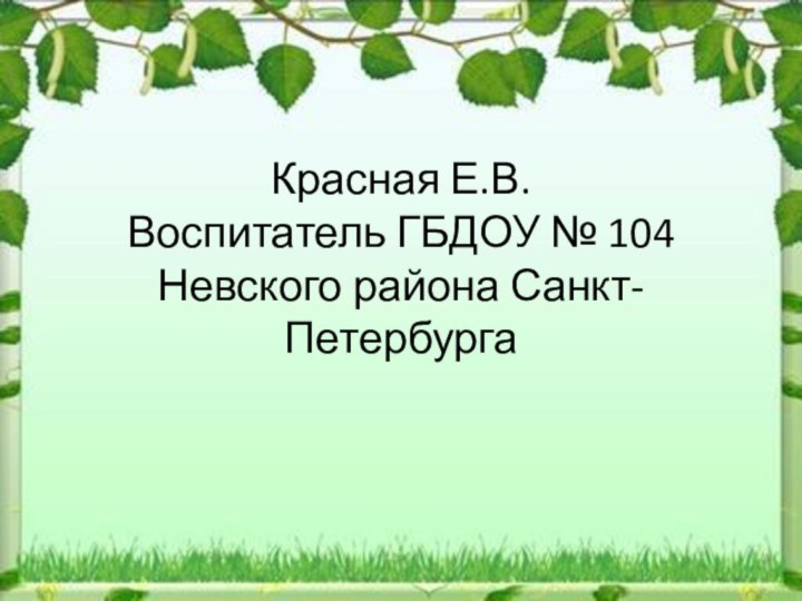 Красная Е.В. Воспитатель ГБДОУ № 104 Невского района Санкт-Петербурга